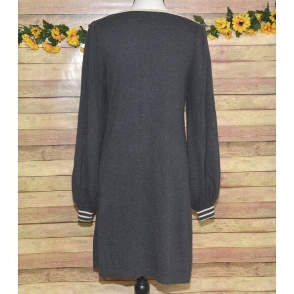 Max Studio Ladies L Gray Sweater Dress Balloon Sleeves at Knee Career Neutral - Picture 6 of 8